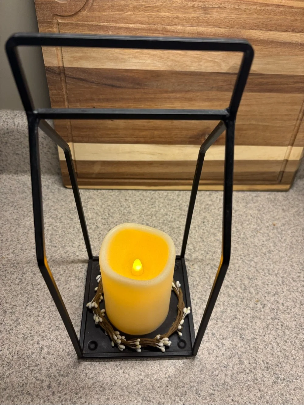 Black Metal Lantern with Pillar Candle